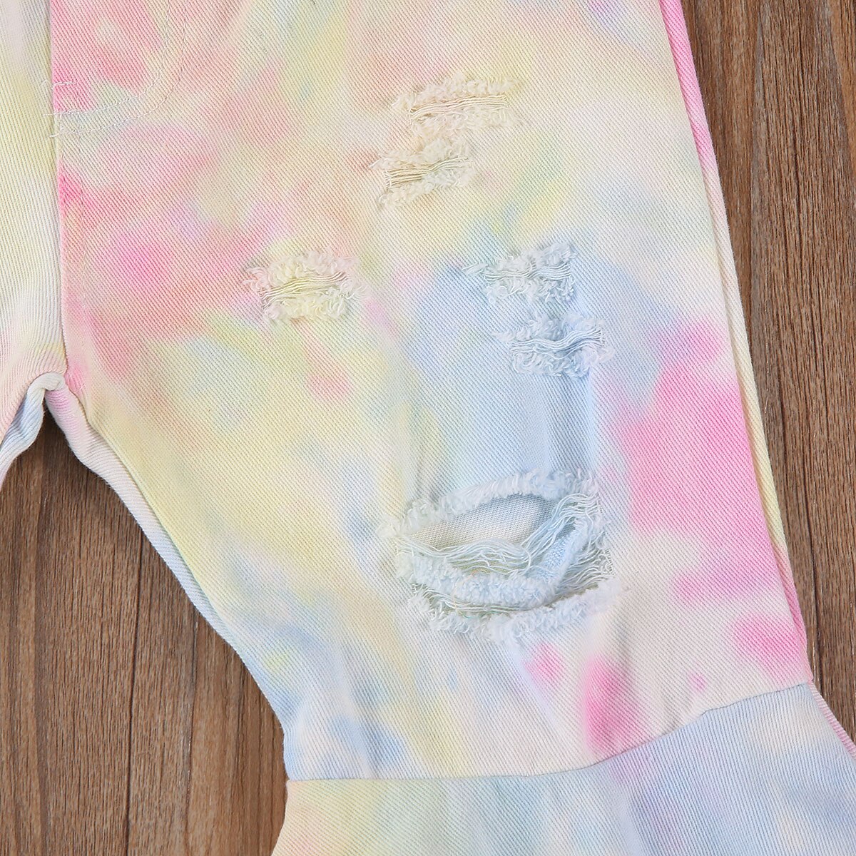 1-6T Toddler Baby Little Girls Autumn Spring Flare Pants, Stylish Ripped Tie Dye Printed Bell Bottom Pants Fall Clothes