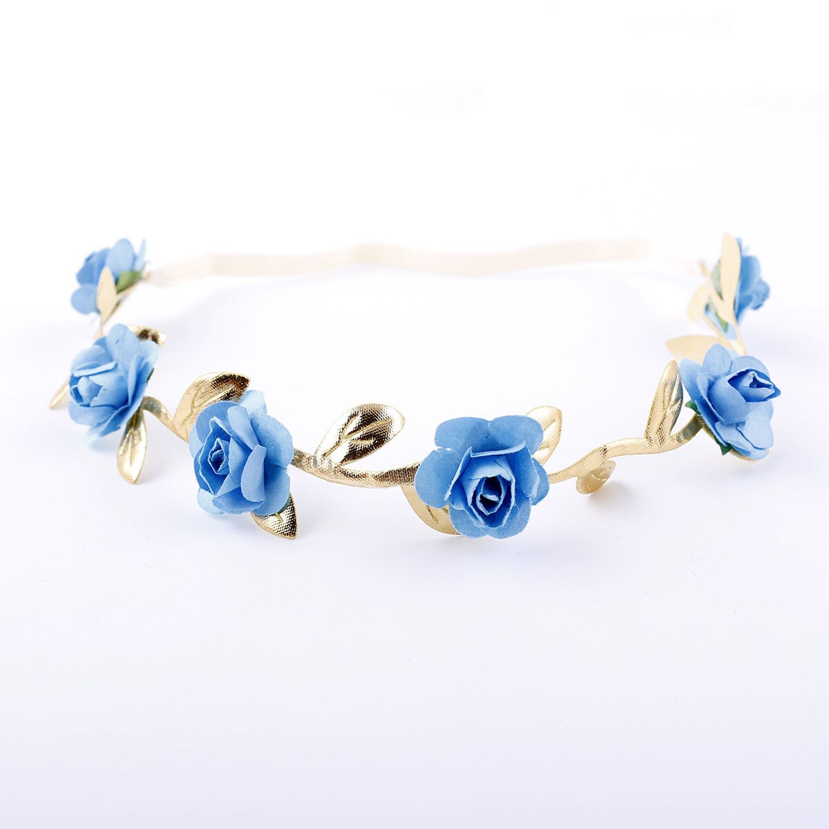 Neue Baby Mädchen Rose Headwear Blumen Crown Elastische Gold Blätter Haar Band Prinzessin Nette Stirnband Baby Mädchen Foto Prop Zubehör: Blau