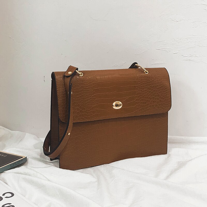 Bolso de mano de piel de cocodrilo para mujer, Bolso de hombro de negocios de mano grande con estampado de cocodrilo, bandolera de negocios