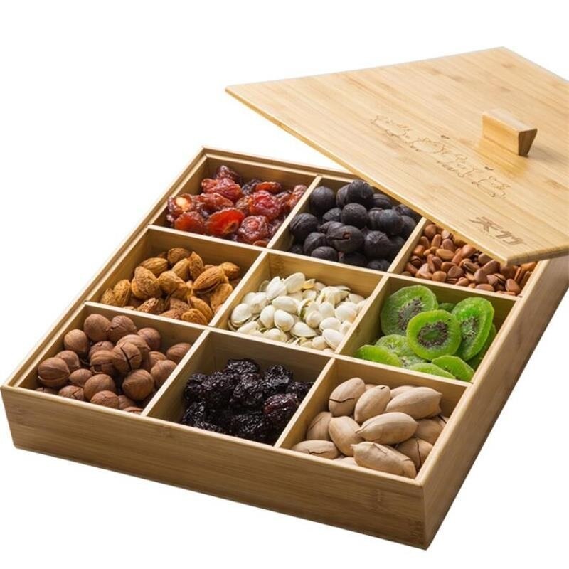 Kinesiskt snack godis förvaringsbricka trä partition torkad frukt mat förvaringsbox hållare hem nötter frukt melon organizer case