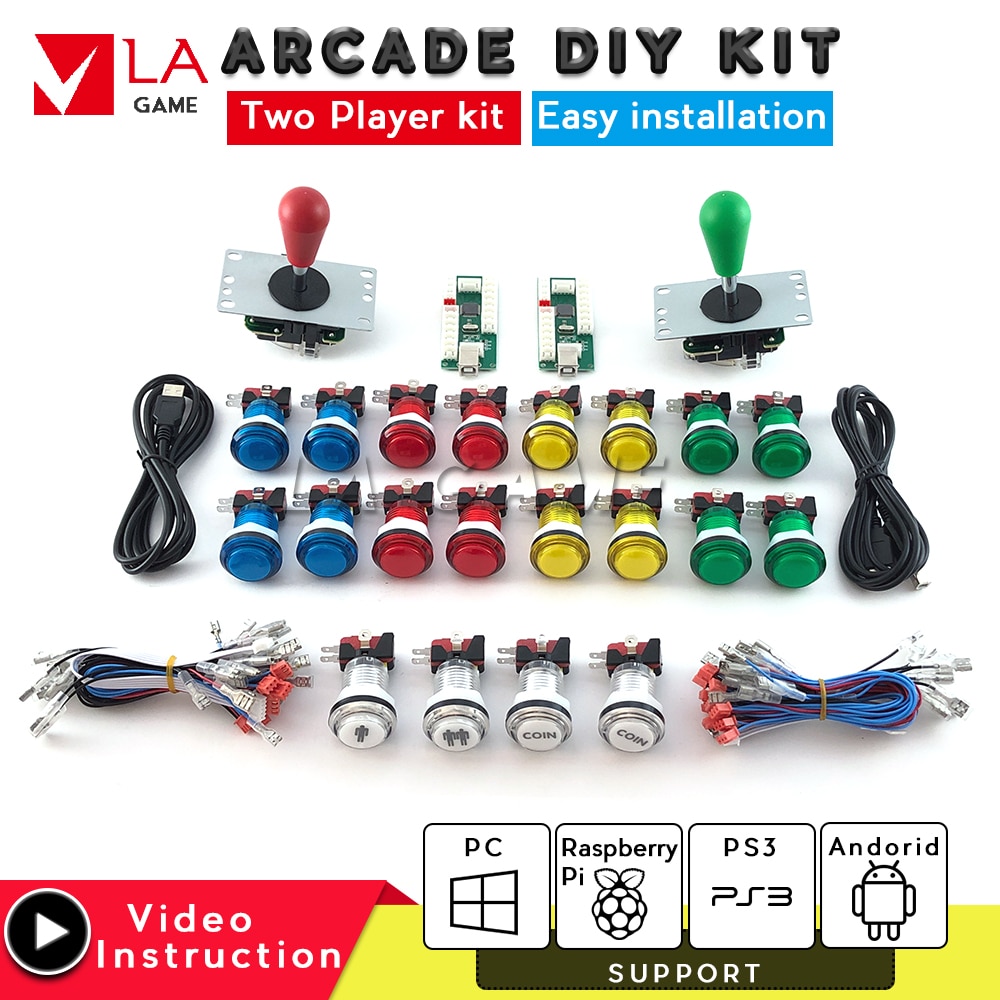 Arcade Kast Diy Arcade Kit 2 Speler Nul Vertraging Encoder Kit Arcade Knoppen Kit Sanwa Joystick Led Drukknop Arcade panel