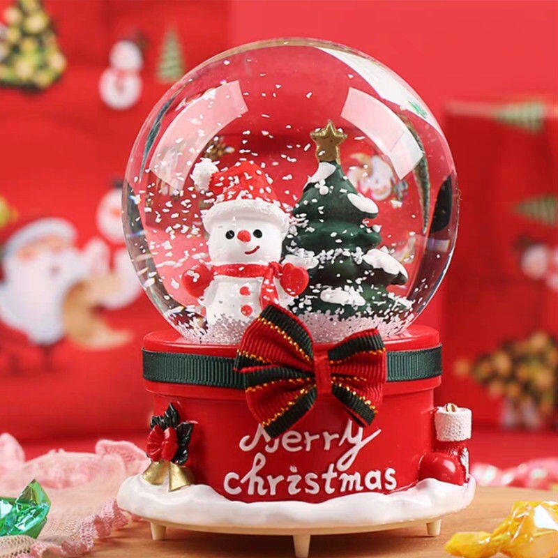 Christmas Snow Globe Music Box Light Snowflakes Santa Claus Crystal Ball for Thanksgiving Birthday Year Christmas Decor
