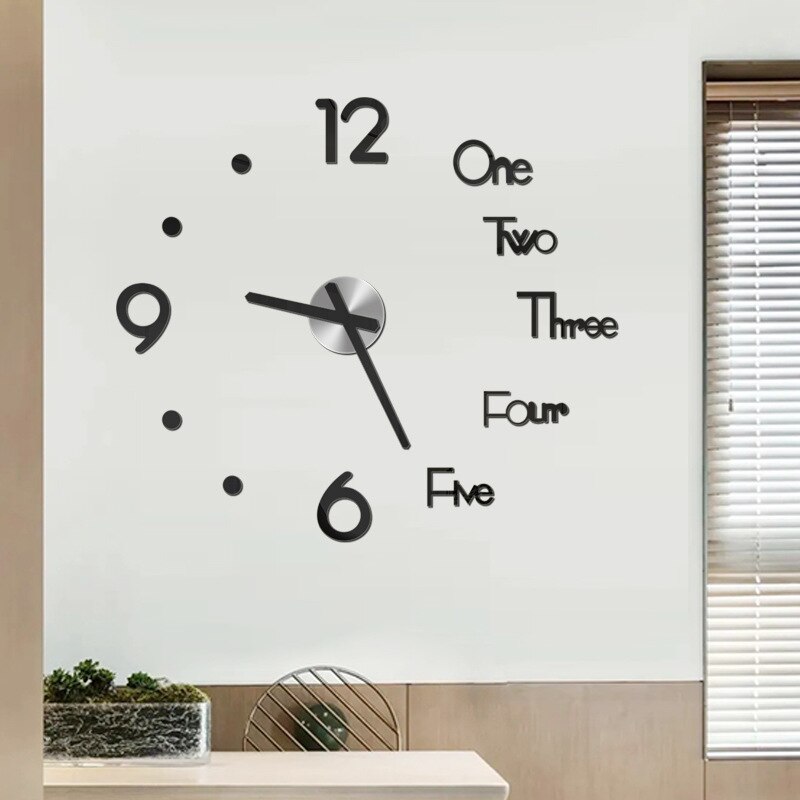 Large Wall Clock 3D DIY Stickers Modern Acrylic Mirror Quartz Needle Home Kitchen Living Room Decoration Mechanism