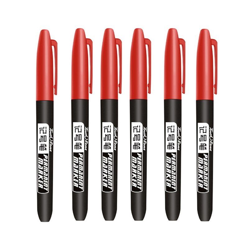 6 Stks/set Permanente Marker Pen Fijne Punt Waterdichte Inkt Dunne Nib Ruwe Nib Blauw Rode Inkt 1.5Mm Fijne kleur Marker Pennen: 6 red