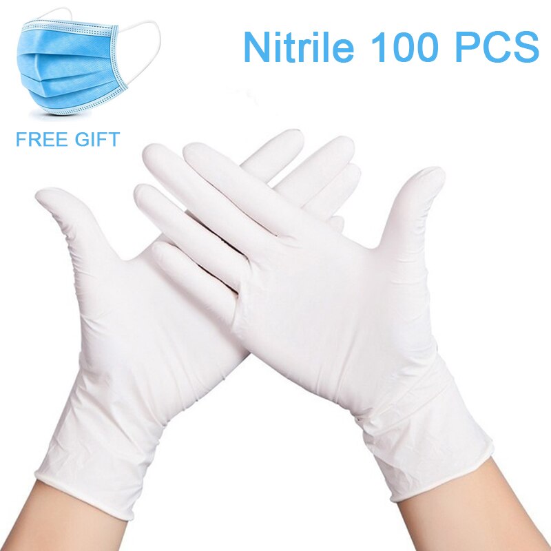 Nitril Handschoenen Перчатки Нетриловые Wegwerp Veiligheid Werkhandschoenen Food Grade Waterdichte Allergie Gratis Monteur Nitril Handschoenen: white 100PCS / L