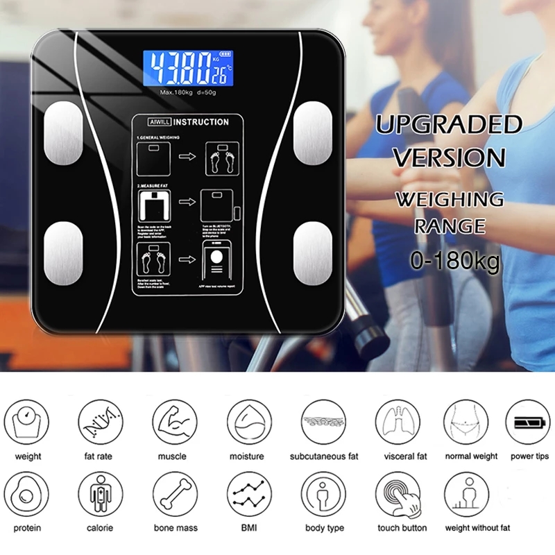 Bilancia per grasso corporeo Bluetooth bilancia BMI s bilancia pesapersone digitale senza fili intelligente per bagno bilancia per analizzatore di composizione corporea
