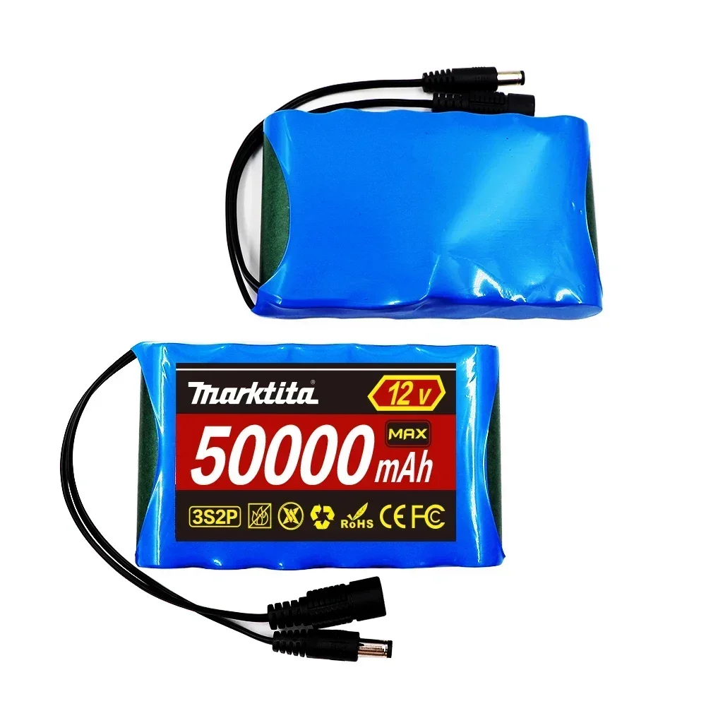 12 V 50000 mAh Lithium-Akku, Kapazität DC 12,6 V, 50 Ah, CCTV-Kamera-Monitor, Angelbeleuchtung, Xenonlampe, Lautsprecher mit Ladegerät