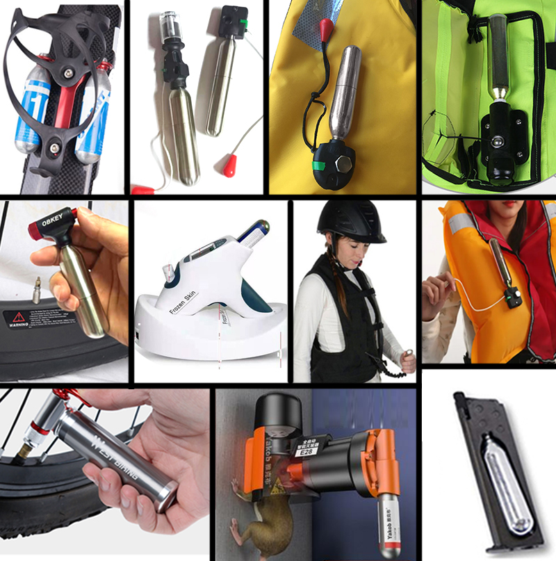 3/8-24unf 24g 45g 33g cartuchos de CO2 cilindro recargable de acero inoxidable de alta presión para entrenamiento de oxígeno chaleco de rescate de buceo
