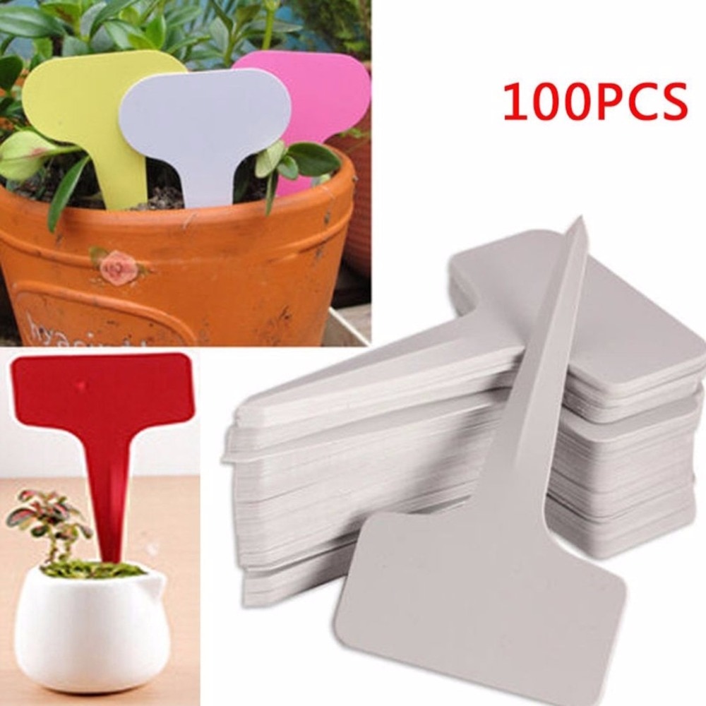 100 st plast t-typ trädgårdsmärken ornament växt blomma etikett plantskola tjocka tag markörer för växter trädgård dekoration