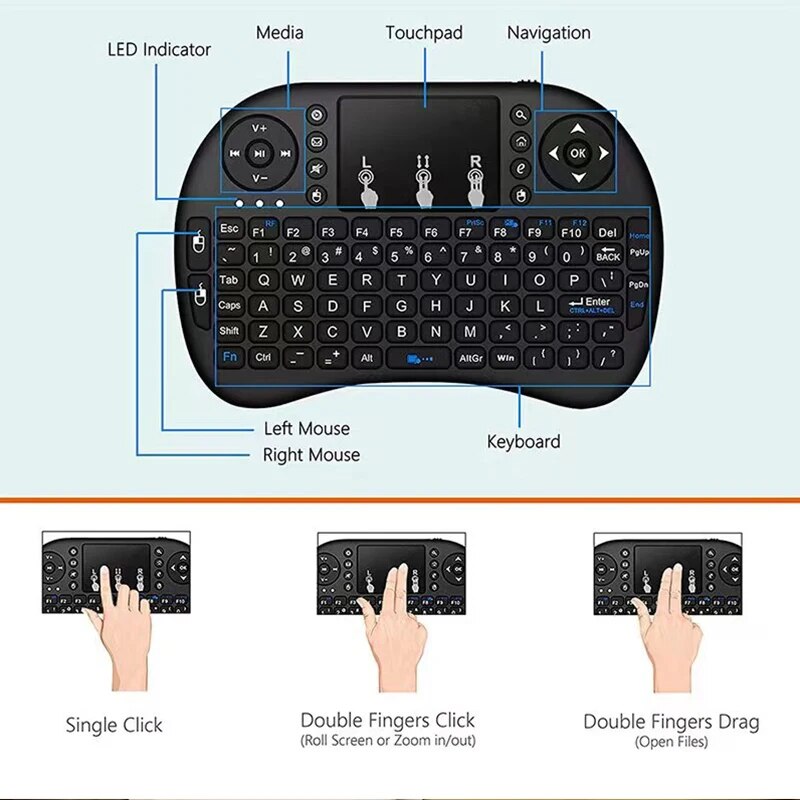 I8 Wireless Keyboard 2.4GHz Mini English Russian Touchpad Keyboard Aerial Mouse Remote Control Laptop TV Box Projector