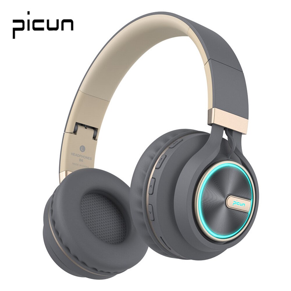 Picun B6 casque sans fil Bluetooth 5.0 HiFI stéréo casque pliable casque écouteurs lumineux LED avec micro HD Supoort TF carte