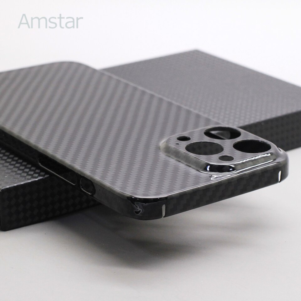 Amstar Glossy Black Carbon Telefoon Case Voor Iphone 13 Pro Max Luxe Business -Proof Aramid Fiber Iphone 13 Pro Cover