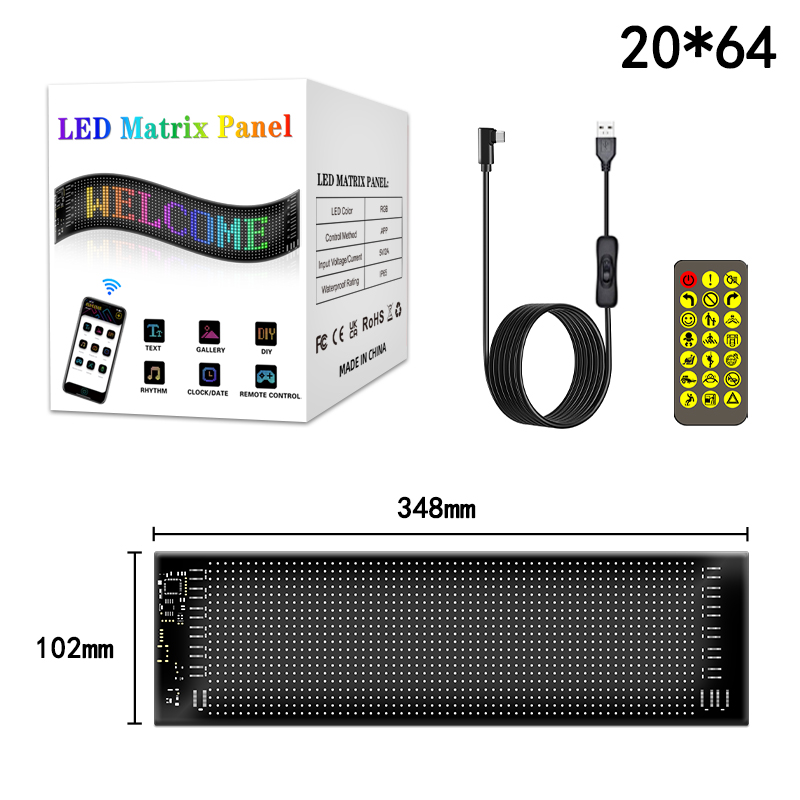 Panneau LED Matrix Pixel Panneau LED RVB USB 5V pour voiture Contrôle d'application Bluetooth Panneau de signalisation à LEDs pour voiture: green