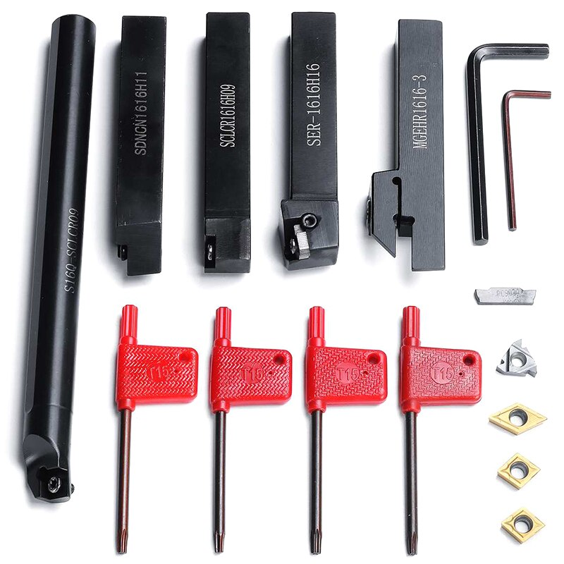 5Pcs 16MM Shank Turning Holder Tool Set with Blade Wrench for Bench Lathe & CNC Turning Tool: Default Title