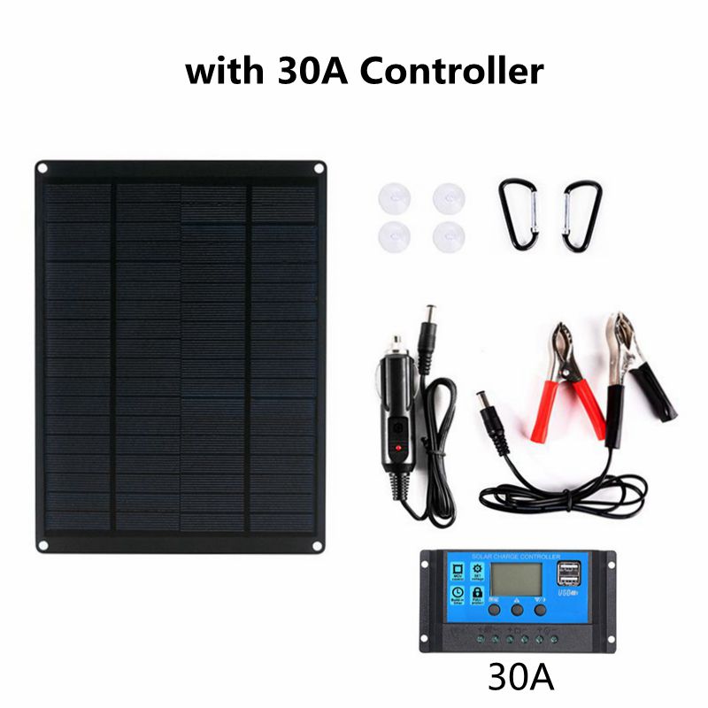 20W Solar Panel Kit 18V/5V USB Solar Mobie Charger Solar Cell with 10A/20A/30A/40A/50A/60A Controller for Outdoor Camping Hiking: with 30A controller