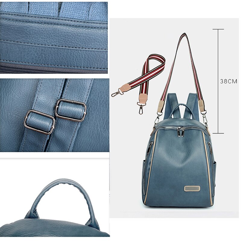 Vrouwen Rugzak Voorjaar Mode Wilde Zacht Leer Leisure Reizen Blauw Kleur Dame Zakken Pack Purse Voor vrouwelijke