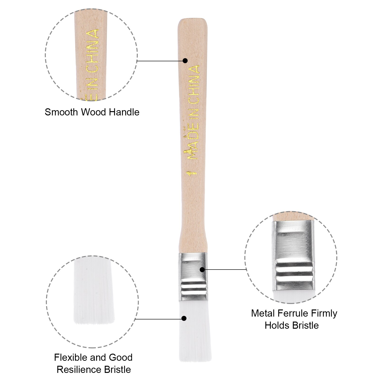 Uxcell 3 stk. 5 " pensel, 0.47 " bred, bløde nylonbørster med træhåndtag, hvid, til vægge, skabe og hegn