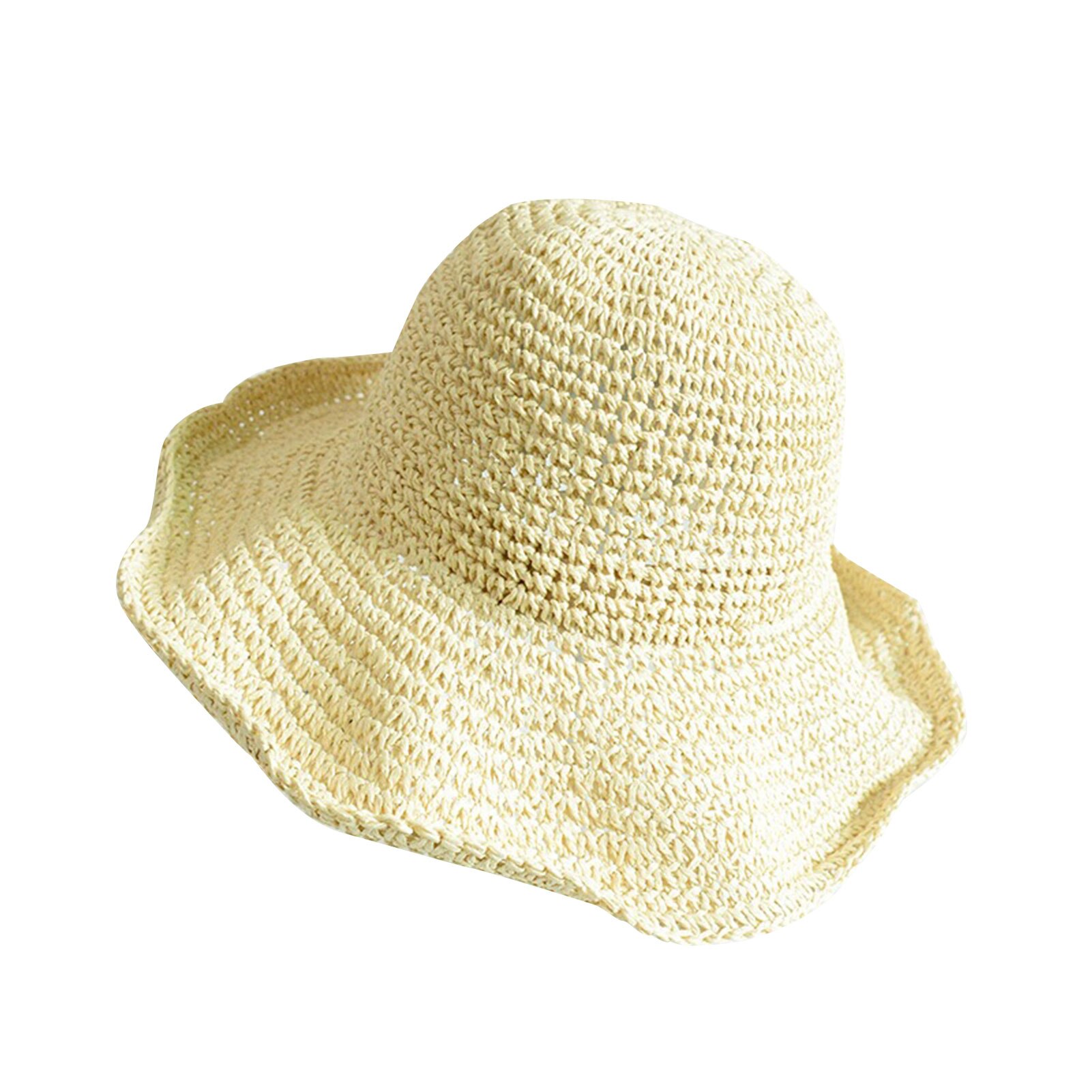 Chapéu de palha dobrável chapéu de palha feminino verão outing sol viseira férias legal chapéu de praia à beira-mar chapéu de moda ao ar livre uv aba larga chapéu de sol: Beige
