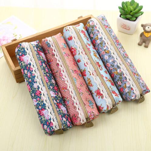 1pcs/lot Floral Fabric Pencil Bag Vintage Flower Lace Utiles Escolares Korean Style Pen Pouch for School Offices Supplies