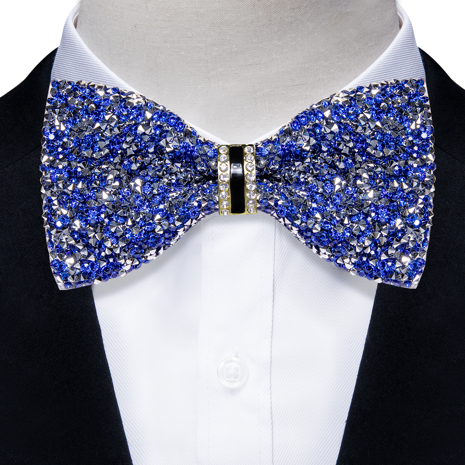 Pajaritas con diamantes de imitación brillantes para hombre, pajarita con lentejuelas de diamantes preatada y longitud ajustable para de boda: GINGER