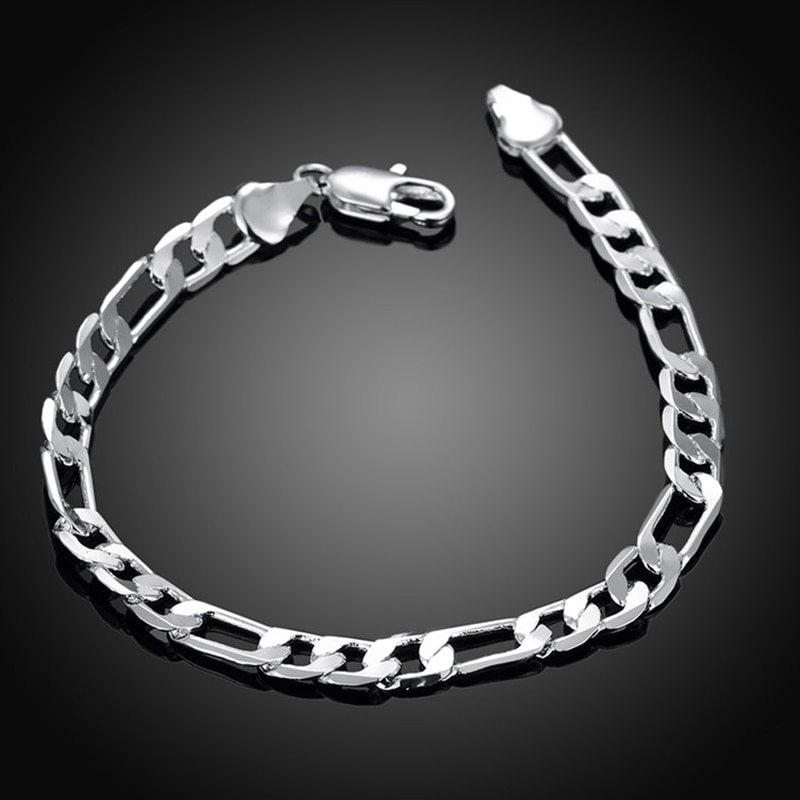 4MM 6MM 8MM Männer Armbinde Silber 925 Bordstein kubanisch Verknüpfung Kette Armbänder Männer Frauen Schmuck