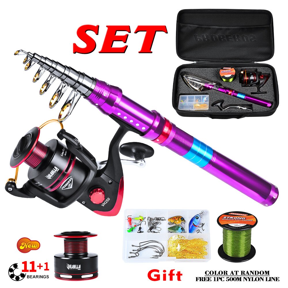 Good Reel Combo Telescopic Fishing Rod Spinning Wheel Fishing Tackle Set with Line Hooks Lures Storage Bag Tool Peche