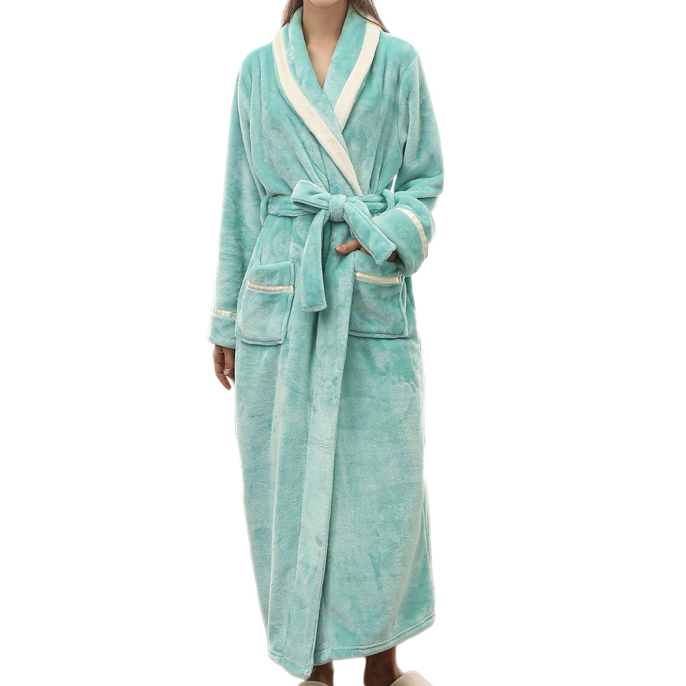 Invierno Albornoz para parejas de las mujeres ropa de dormir de bata baño hombre Albornoz bata kimono para hombre empalme ropa de casa de d91106: Menta / M