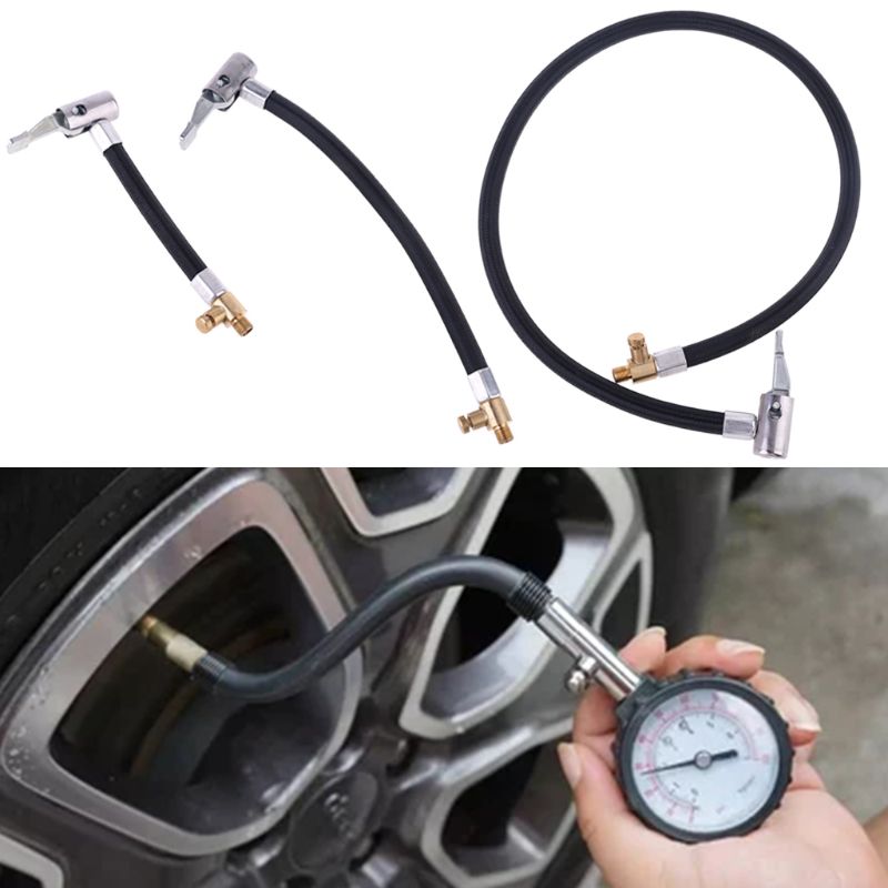 Car Tire Inflator Lock on Air Hose Extension for Standard Fine Thread 0.305" x32TPI Air Compressor Pump with Deflation