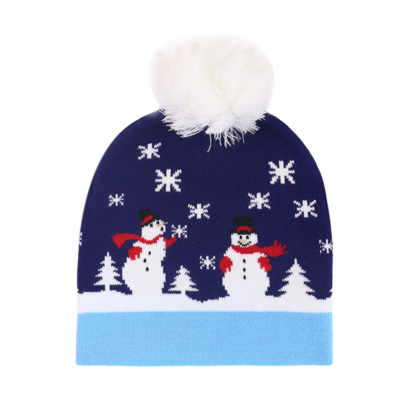 Julehue vinter på julen strikket uld jacquard hue unisex varm med kuglehue hat elg dekorativ kasket: 3