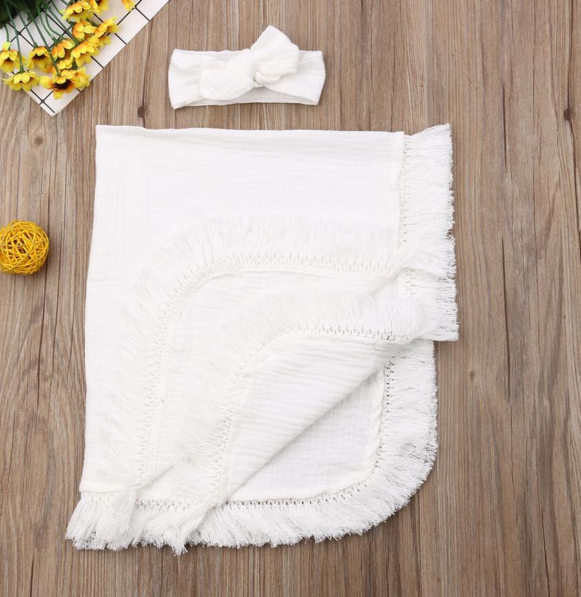 PUDCOCO Newborn Baby Girl Boy Swaddle Wrap Blanket Muslin 100% Cotton Sleeping Mat Support: White