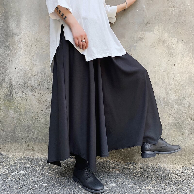 Pantalones de pierna ancha con Irregular de estilo japonés para hombre y mujer, ropa de calle estilo Hip Hop Punk, pantalones harén góticos, pantalones Kimono