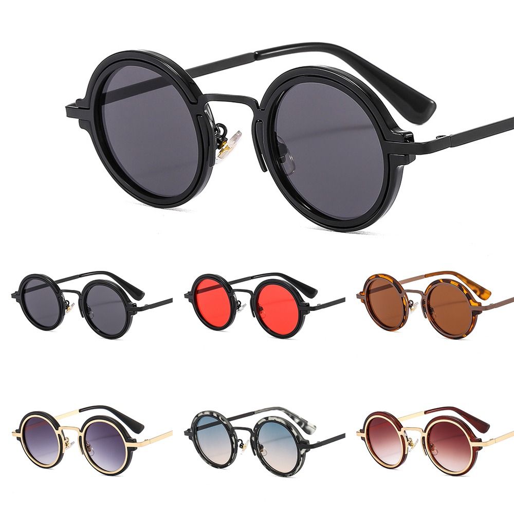 Gafas de sol de estilo Punk para hombre y mujer, lentes de sol con montura híbrida de Metal y PC, montura redonda, protección UV para tiro en la calle