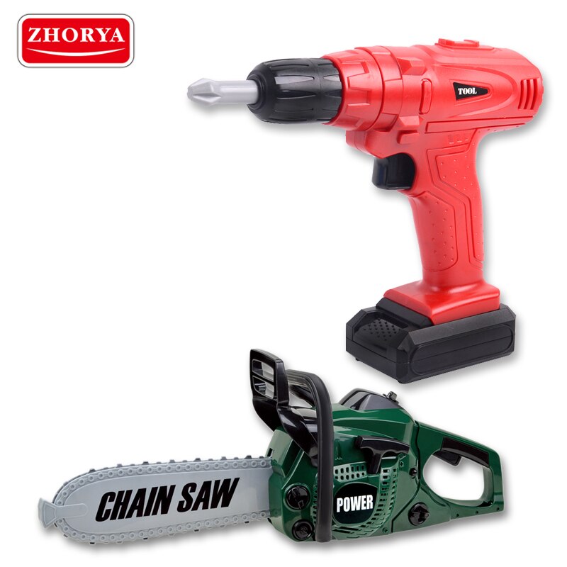 Zhorya Pretend Play Rotating Chainsaw with Sound Drill Toys Kids Tool Set Simulation Tools Repair Toys for Boys Children