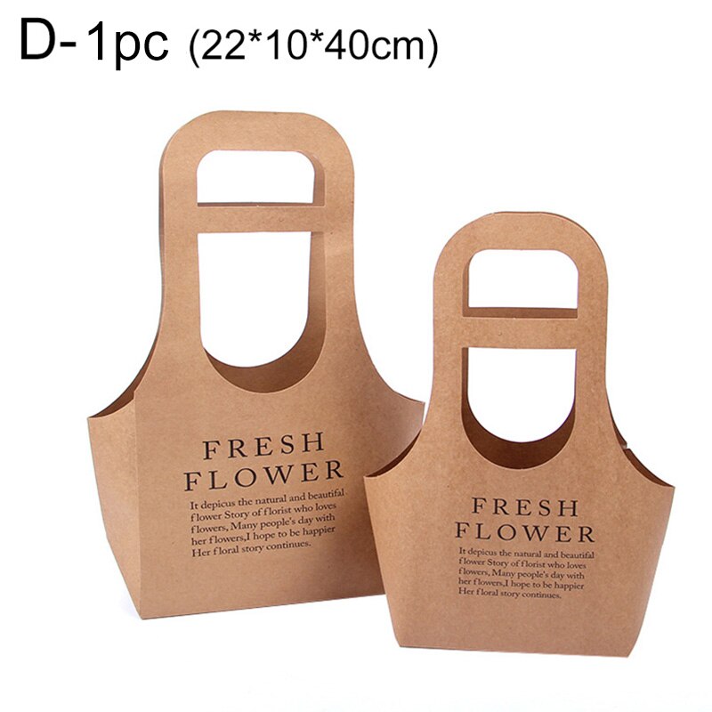 Przenośne składane pudełko na kwiaty wodoodporne papierowe torby robić pakowania kwiaciarnia świeży kwiat torba z uchwytem ręcznie robiony bukiet kosz prezent ślubny: D