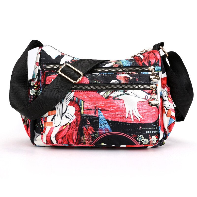 Moda Sacos de Nylon Impermeável Mulheres Mensageiro Carteira Do Vintage Impresso Hobos Bolsa Das Senhoras Sacos Crossbody Sacos de Ombro do Sexo Feminino: D