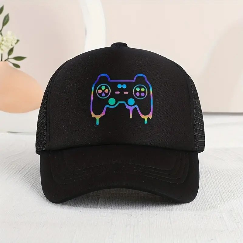 Gorra de béisbol informal con sombrilla para niños, gorro con estampado divertido para jugar al aire libre, 1 ud.: Negro