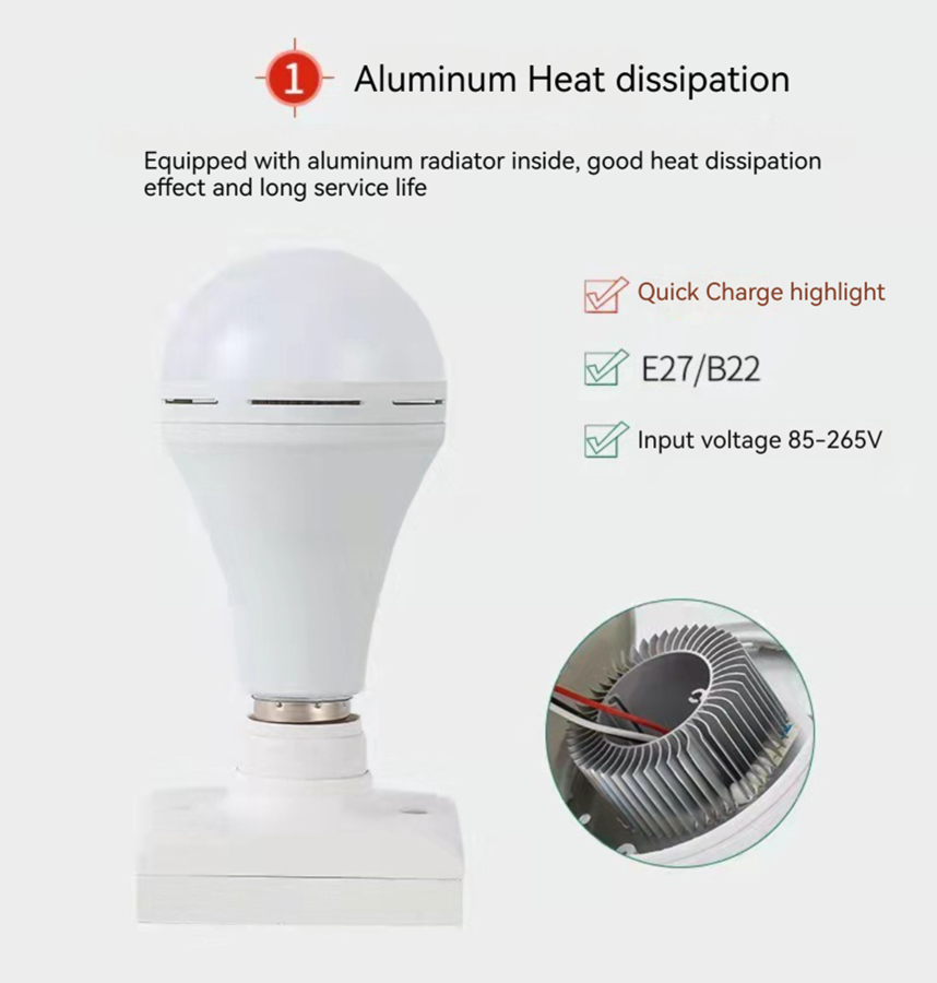 7W/9W/12W/15W LED-noodlamp handheld opladen energiebesparende gloeilamp huishoudelijk stroomstoring noodlamp