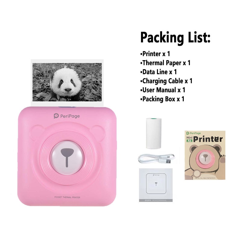 A6 peripage mini pocket printer draadloze bluetooth thermische labelprinter draagbare fotoprinter inktloze usb android ios telefoon: Roze  a6
