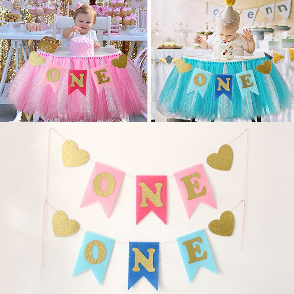 Baby 1 First Birthday Boy Girl Balloons Kids One Year Old Birthday Non-woven fabric Garland Banner Children Party Decor Baby Bab