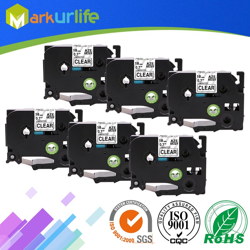 6 pieces black on clear laminated tze tape 18mm compatible for brother  tz141 tz 141 tze 141 tze -141 tze 141 p- touch tze label tape