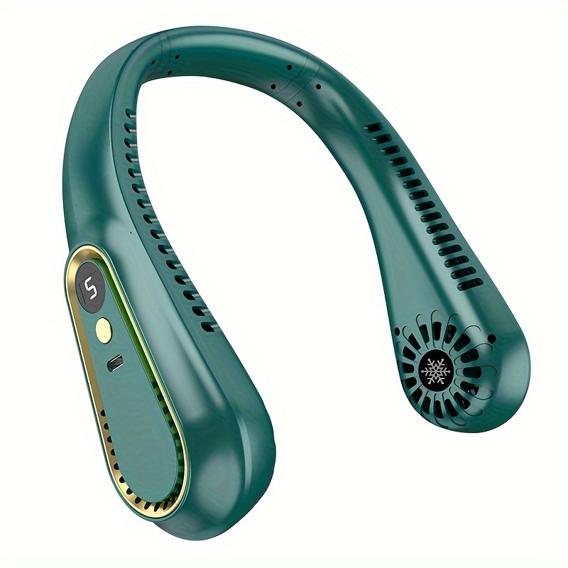 Hanging Neck Fan Digital Display Power Ventilador Bladeless Neckband Fan Portable Mini Air Cooler USB Rechargeable Electric Fans: khaki