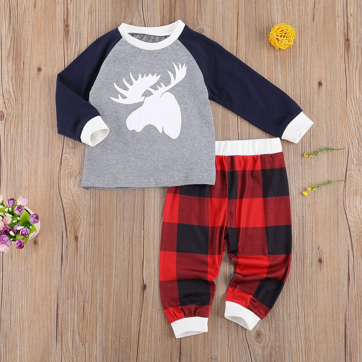 Ma&Baby 1-6Y Christmas Toddler Kid Boys Pajama Sets Deer Long Sleeve Top Plaid Pants Xmas Outfits Children Clothing