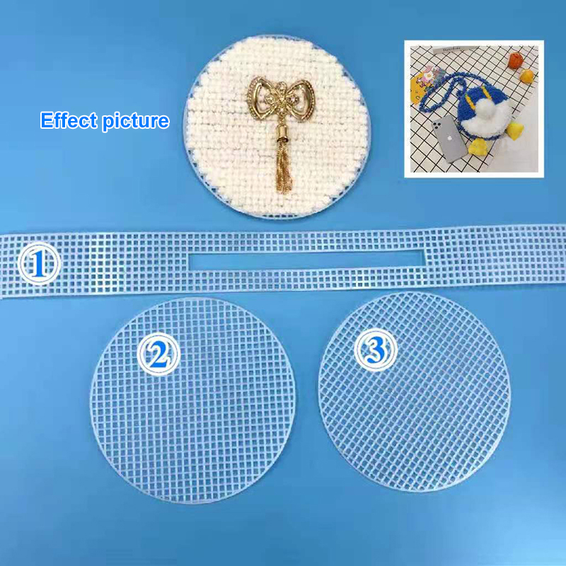 Sac en plastique en tissu à mailles pour bricolage, sacs tissés, plaque de grille pratique, tapis, crochet, fournitures artisanales, point de croix, loquet, plaque de grille: Round