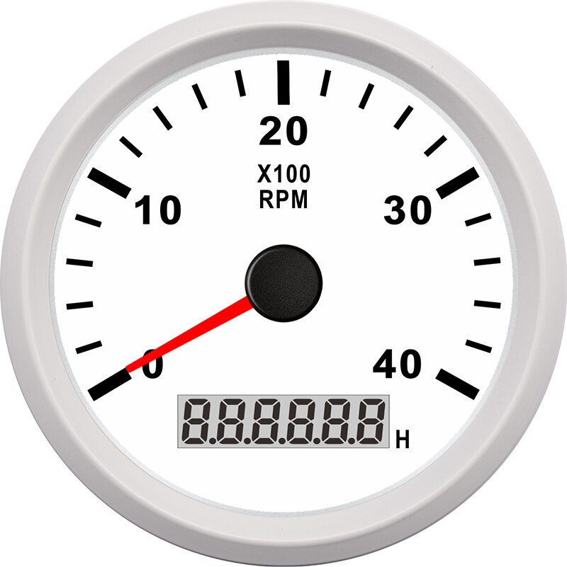85mm 4000 rpm omdrejningstæller med førte digitale timetæller marine påhængsmotor dieselmotor motor generator tacho meter gauge 12v/24v: Hvid 4k omdr./min