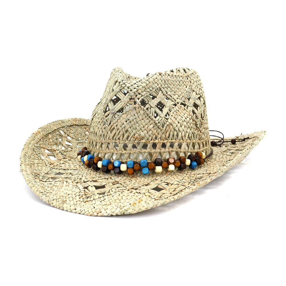 Naturlig raffia halm cowboy hat kvinder mænd håndlavede væve cowboy hatte til dame kvast sommer vestlige hatte  l3