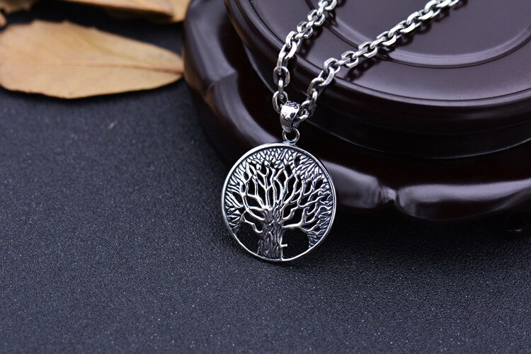 Ketting met 100% 925 zilveren levensboomhangers, ketting met 925 sterling zilveren levensdriehangers en geluksamulet