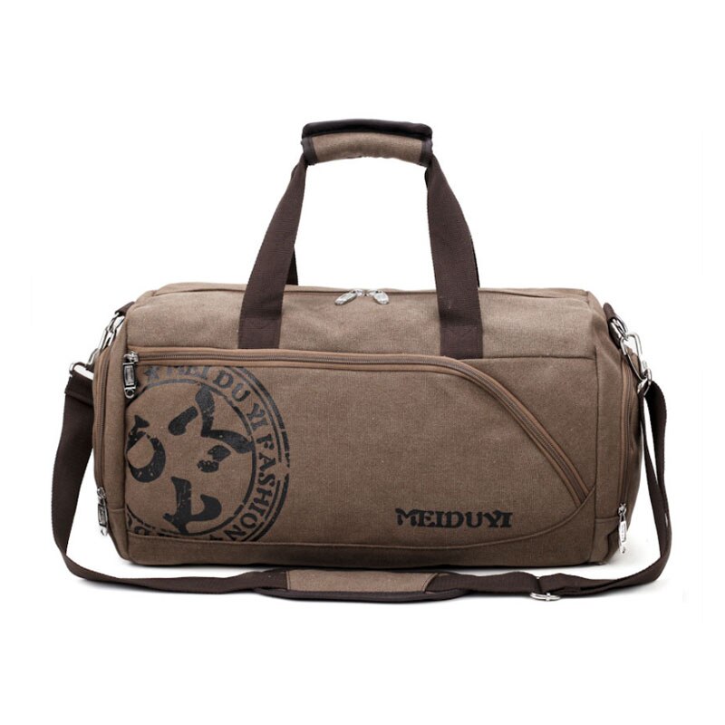 Scione Vintage Sports Travel Bags Men Canvas Luggage Hand Crossbody Bag Large Casual Durable Printing Shoulder Shoe Pack Storage: Coffee Brown