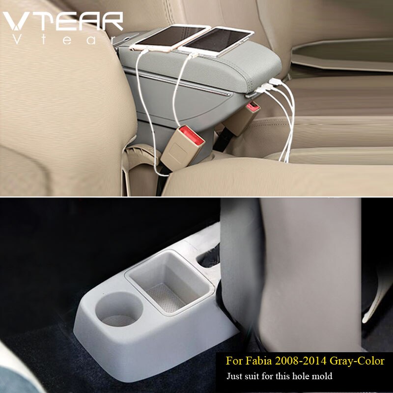 Vtear Für Skoda Fabia Auto armlehne leder Arm Rest usb-schnittstelle lagerung Kasten Styling center konsole zubehör dekoration: 2008-2014 grau