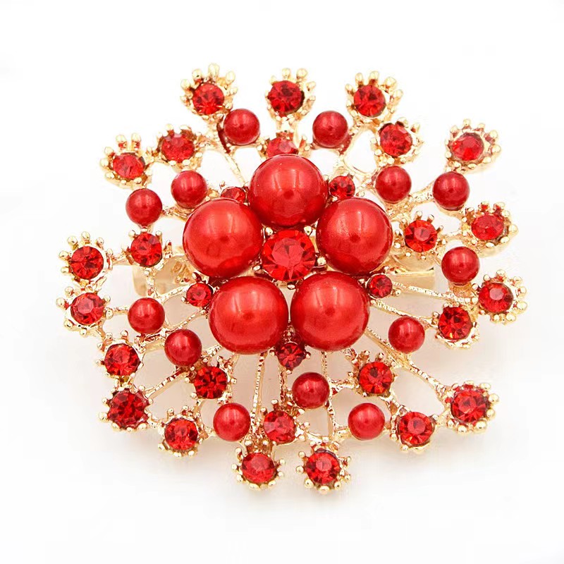 Accessoires pour vêtements pour femmes, grand flocon de neige, perle, cristal, broche à fleur exquise: Rouge