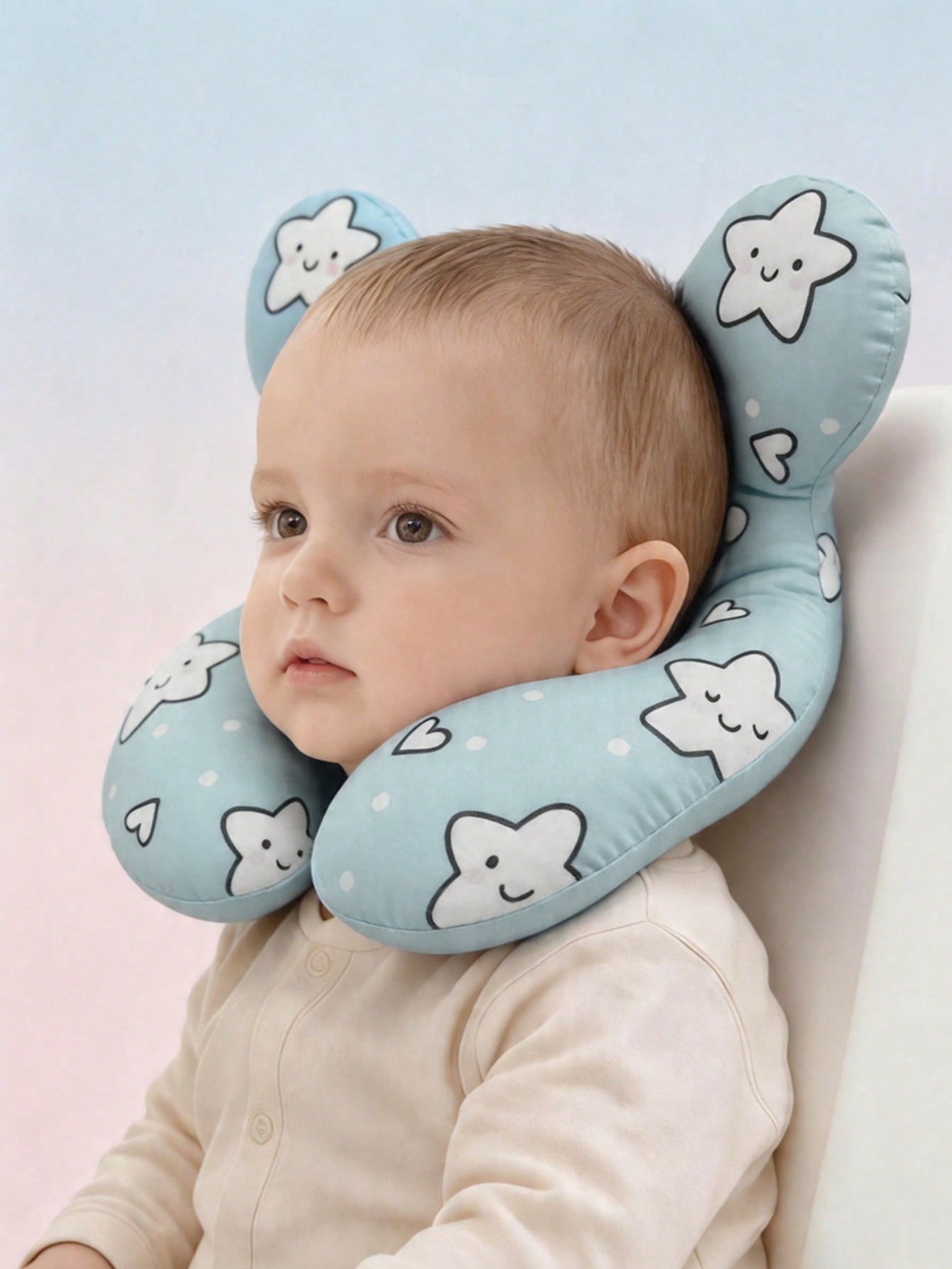 Cuscino a forma di U per bambini, cuscino da viaggio per neonati, motivo a cartoni animati morbido, traspirante e carino, cuscino morbido per il supporto della testa del bambino, adatto per seggiolini auto, passeggini e viaggi